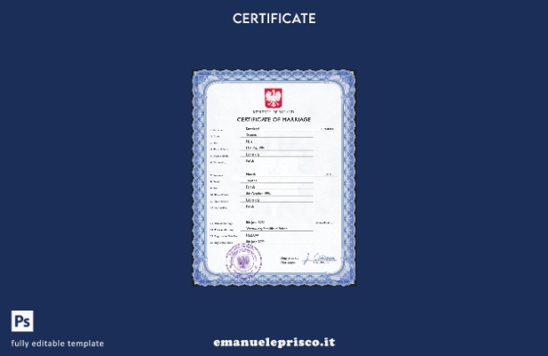 modello PSD di certificato di matrimonio polacco in stile verificato 1